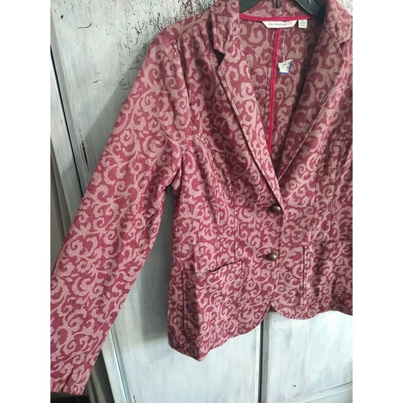 Isaac Mizrahi Blazer Sz 10 Boho Feminine Burgundy Scrolls Y2k - Picture 5 of 8